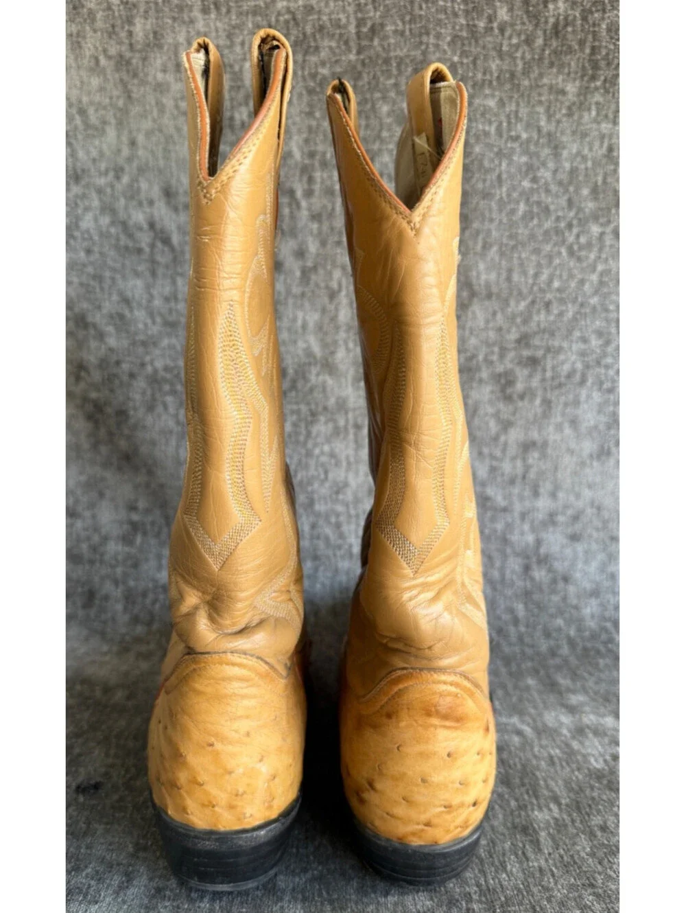 Mens Sz 7.5 Fort Walker VTG Full Quill Ostrich Cowboy Boots Tan Mens Pointed Toe